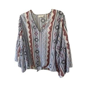 Patterned Blouse with Bell Sleeves